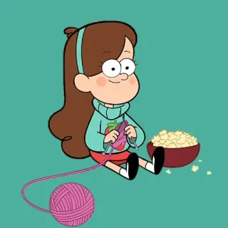🧶 Mabel Pines Gravity Falls cartoon, character, girl, knitting, popcorn, animated telegram sticker
