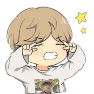 🥺 chibi, cartoon, kawaii, peace sign, cute, star, blond hair whatsapp sticker