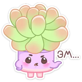 🤨 Эм... Суккулент, Растение, Милый, Наклейка, Каваий whatsapp sticker
