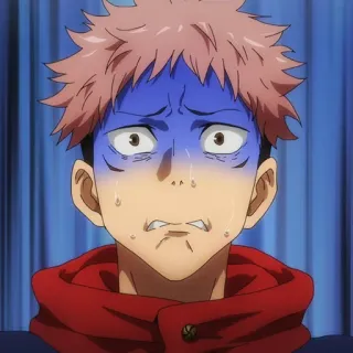 💥 Yuji Itadori Jujutsu Kaisen Anime, preoccupato, piangere, Meme, faccia blu, Jujutsu Kaisen, Yuji Itadori telegram sticker