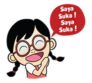 😘 Saya Suka! Saya Suka! dessin animé, garçon, lunettes, joyeux, Saya Suka, indonésien telegram sticker