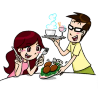 🍽 cartoon, food, couple, dessert, meal, animated telegram sticker