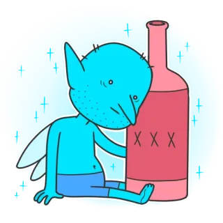 🤢 elfo, alcohol, botella, hada, dibujos animados, licor telegram sticker