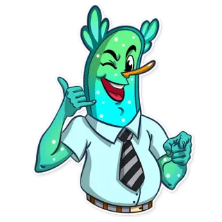👉 мультфильм, персонаж, подмигивание, галстук, позвони мне, жест шака whatsapp sticker