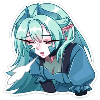 😮‍💨 エルフ, アニメ, 漫画, 女性, キャラクター, 青髪, ファンタジー, ステッカー telegram sticker