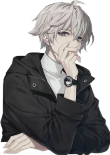 🖤 Anime, Garçon, Cheveux blancs, Sweat à capuche, Dessin animé, Personnage, Dessin telegram sticker