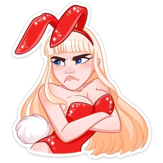 😡 coelho, bravo, loira, orelhas, desenho animado, mulher whatsapp sticker