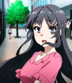 🌸 Mai Sakurajima Rascal Does Not Dream of Bunny Girl Senpai anime girl, cute, anime, brunette, pink top, sakurajima mai telegram sticker