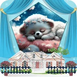 🌝 puppy, sleeping, cute, house, flowers, cartoon, dream, domestic animal telegram sticker