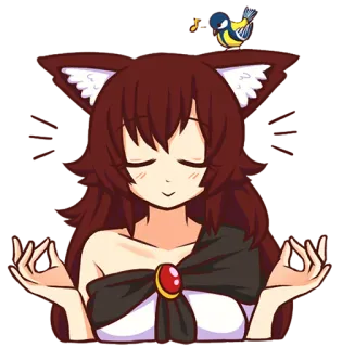 ☺️ 애니메이션, 고양이귀, 명상, 평화로운, 휴식, 새 telegram sticker