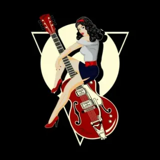 🎶 พินอัพ, กีตาร์, เพลง, เรโทร, ผู้หญิง, วินเทจ telegram sticker