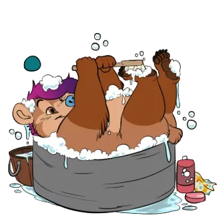 🛁 animal, urso, banheira, desenho animado, ensaboado, bolhas, lavando, limpeza telegram sticker