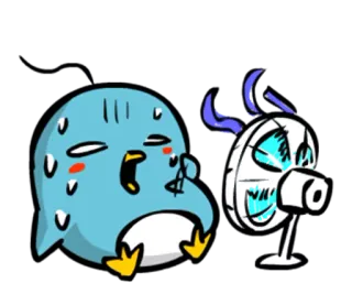😖 Pinguin, schwitzend, Ventilator, heiß, Sommer, Cartoon telegram sticker