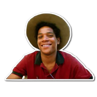 😁 Jean-Michel Basquiat Jean-Michel Basquiat, artista, retrato, sonrisa, sombrero whatsapp sticker