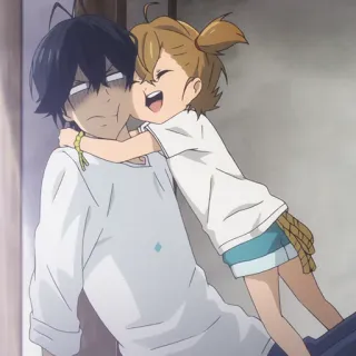 🍬 Аниме, Объятия, Милый, Отец, Дочь, Семья telegram sticker