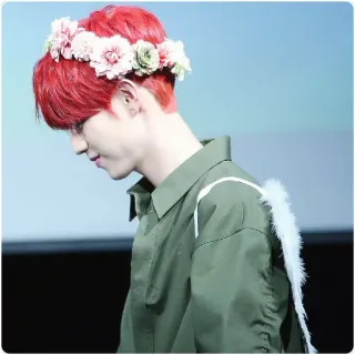 😔 Mann, Blumenkranz, Flügel, rote Haare, Porträt telegram sticker