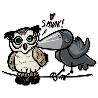 😘 SMVAK! Eule, Krähe, Kuss, Liebe, Vögel, Tier, Zuneigung whatsapp sticker