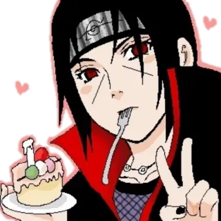✌ Itachi Uchiha Naruto 动漫, 鼬, 鸣人, 蛋糕, 和平标志 telegram sticker