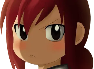😑 chica anime, enojada, pelo rojo, dibujos animados telegram sticker