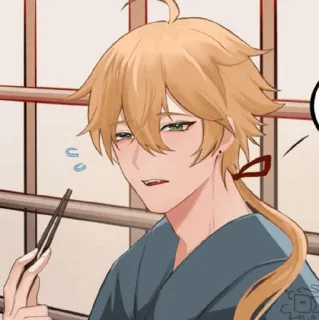 🍡 Thoma Genshin Impact Anime, Genshin Impact, Thoma, Gra wideo, Postać, Blond włosy, Pałeczki telegram sticker