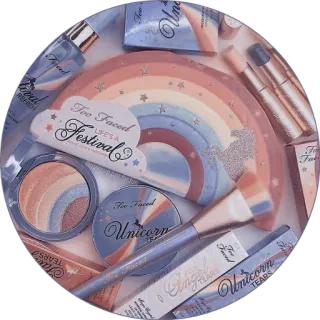 🏹 Life's a Festival makeup, cosmetics, beauty, festival, rainbow, unicorn, pastel, Too Faced telegram sticker