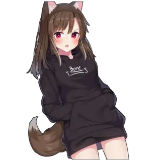 😶 Bone Anime, Meisje, Vos, Oren, Staart, Leuk, Hoodie telegram sticker
