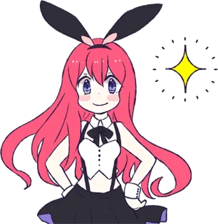 ☺️ Garota anime, Orelhas de coelho, Fofo, Desenho animado, Cabelo rosa, Adesivo telegram sticker