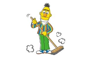 🏏 Bert Sesame Street เบิร์ต, เซซามีสตรีท, ทำความสะอาด, ไม้กวาด, การ์ตูน, ตัวละคร telegram sticker
