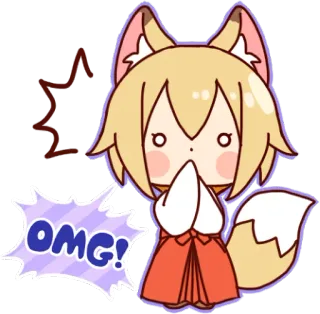 🤭 OMG! omg, 놀람, 감탄사, 여우, 애니메이션 스타일, 만화 telegram sticker
