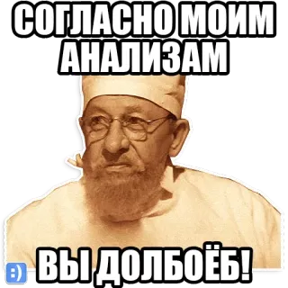 😉 СОГЛАСНО МОИМ АНАЛИЗАМ ВЫ ДОЛБОЁБ! russisch, beleidigung, meme, arzt, beleidigend telegram sticker