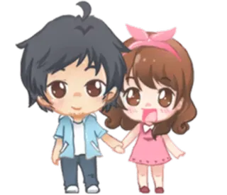 🙂 anime, couple, cartoon, chibi, cute, love, romance whatsapp sticker
