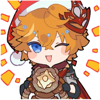 😉 Tartaglia Genshin Impact Tartaglia, Childe, Genshin Impact, juego, anime, Navidad, gorro de Papá Noel whatsapp sticker