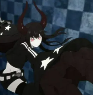 🥓 Black Rock Shooter Anime, Personnage, Fille, Cornes, Yeux rouges, Étoiles whatsapp sticker