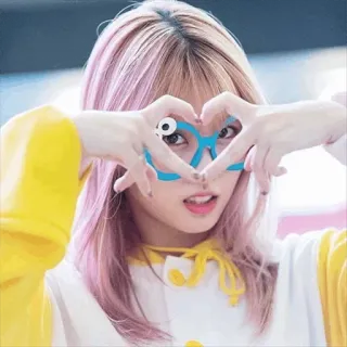 🐤 femme, coeur, lunettes, mignon, cheveux roses, lunettes cartoon, jolie telegram sticker
