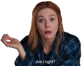 ❔ Am I right? femme, question, expression, décontracté, Elizabeth Olsen telegram sticker