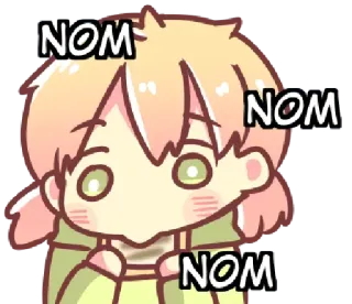 🫓 NOM NOM NOM imut, makan, onomatope, kartun, nyam, camilan, makanan whatsapp sticker