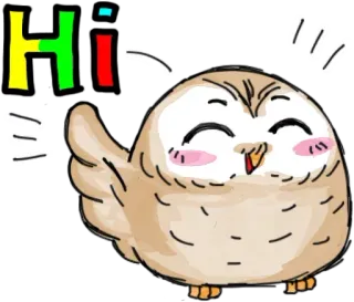 😵 Hi сова, милый, привет, дружелюбный, животное, мультфильм telegram sticker