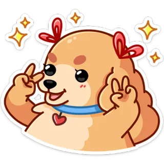 ✌️ Hund, Sticker, Cartoon, süß, Friedenszeichen, Tier, Glitzer telegram sticker