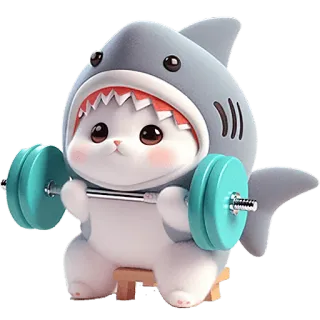 💪 gato, tiburón, fitness, halterofilia, ejercicio, lindo, dibujos animados, animal whatsapp sticker