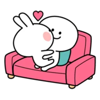 ✳️ Phim hoạt hình, Tình yêu, Ôm, Dễ thương, Mối quan hệ, Thỏ, Ghế sofa telegram sticker