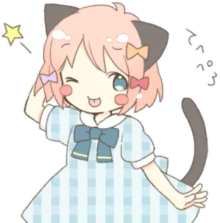 😜 ぺろ fille anime, kawaii, oreilles de chat, dessin animé, mignon, anime, manga telegram sticker