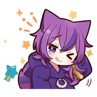 😉 Anime, Dessin animé, Autocollant, Mignon, Kawaii, Cheveux violets, Femme, Paillettes telegram sticker