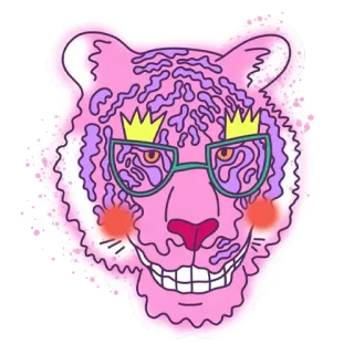 🤓 harimau, hewan, kacamata, mahkota, merah muda, kartun, imut, stiker telegram sticker