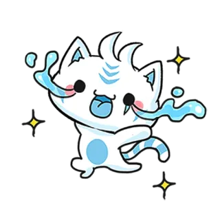 🥳 고양이, 귀여운, 스티커, 카와이, 동물, 만화, 파란색, 마스코트 telegram sticker