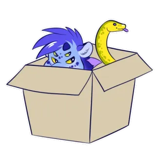 📦 монстр, коробка, змея, мультфильм, существо, животное, фиолетовый, желтый telegram sticker