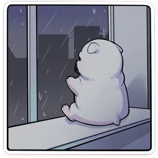 😔 perro, ventana, lluvia, solo, triste, lindo, dibujo animado telegram sticker