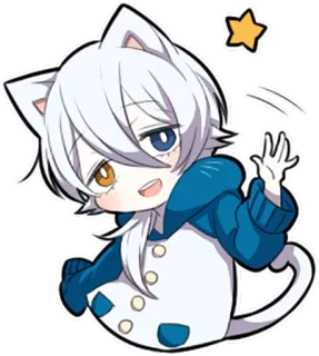 👋 Anime, Kot, Manga, Słodkie, Naklejka, Kreskówka, Kawaii telegram sticker