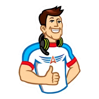 👍 cartoon, gamer, headset, thumbs up, sticker, mascot whatsapp sticker