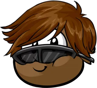 😎 cartone animato, Club Penguin, avatar, occhiali da sole, capelli castani telegram sticker