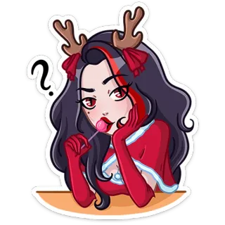 ⁉ natal, rusa, permen, gadis, perempuan, anime, kartun telegram sticker